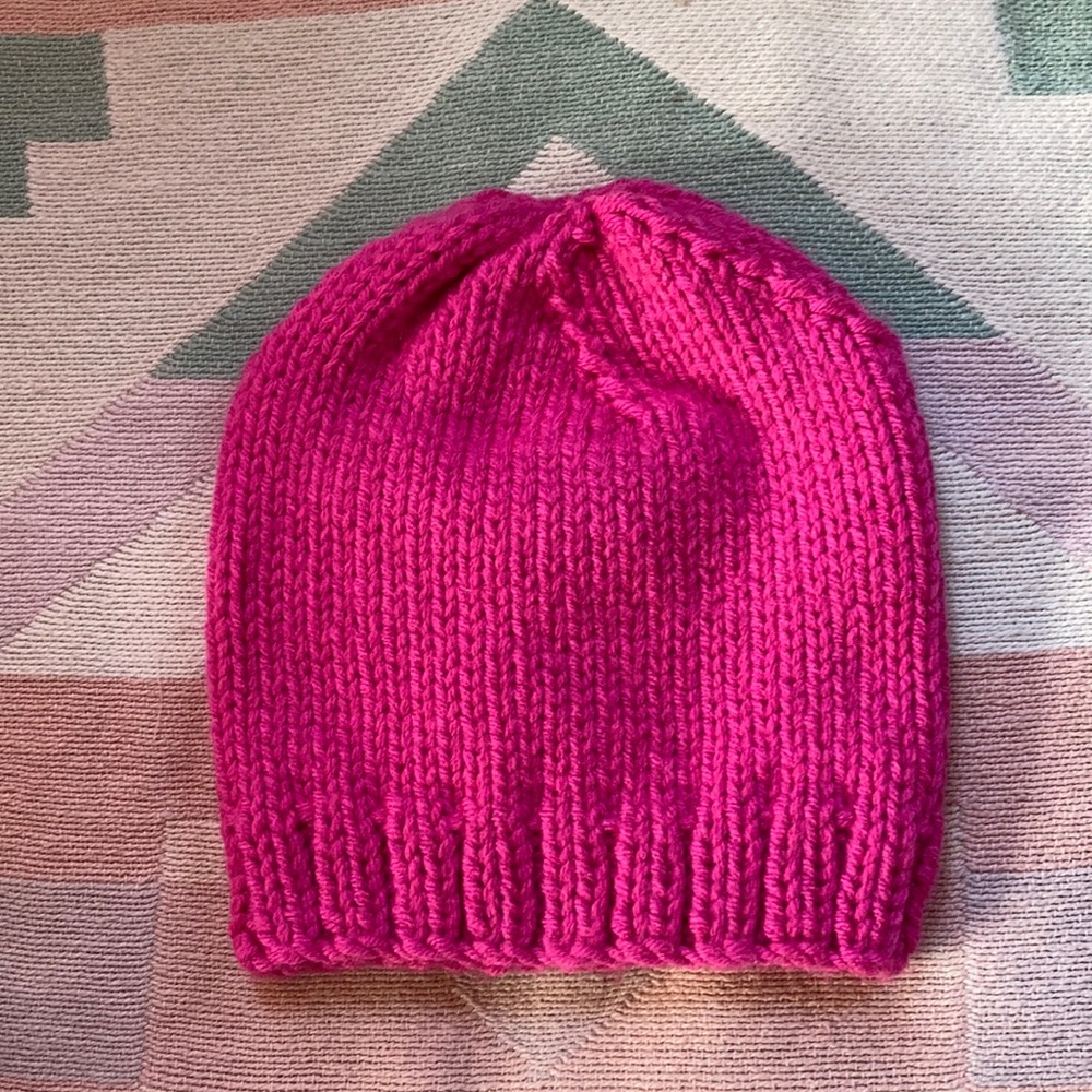 Chunky Hand Knit Kids cap/beanie hot pink